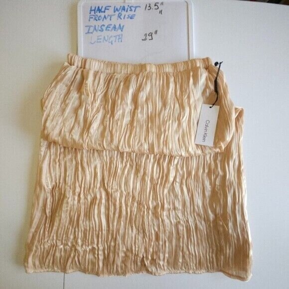 Calvin Klein Skirt Womens M Metallic Gold Shimmery Crinkle Pleated Midi Pull On - Picture 14 of 15